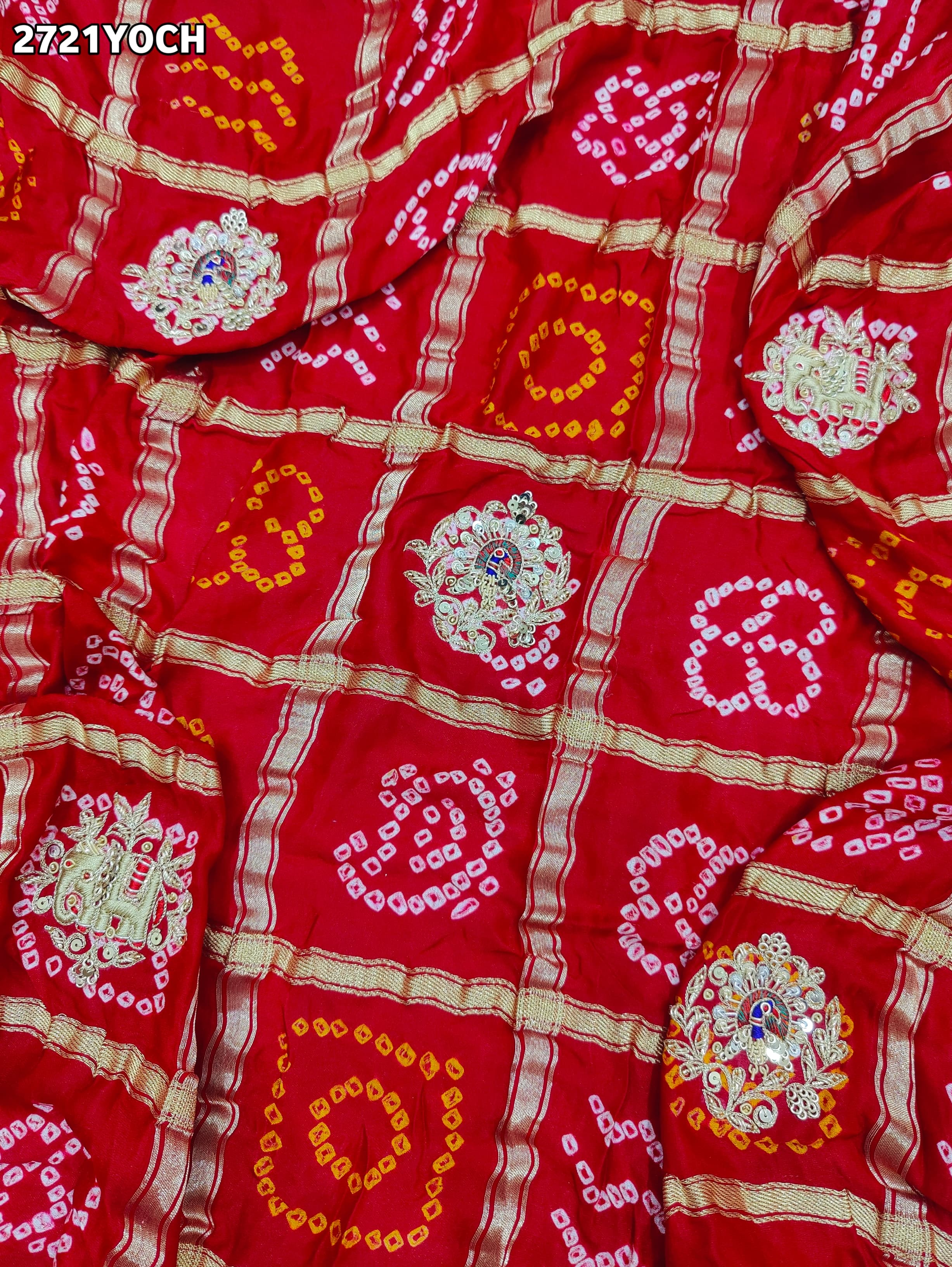 By New Gaji silk Bandhani Style With Zardoji Work Odhna