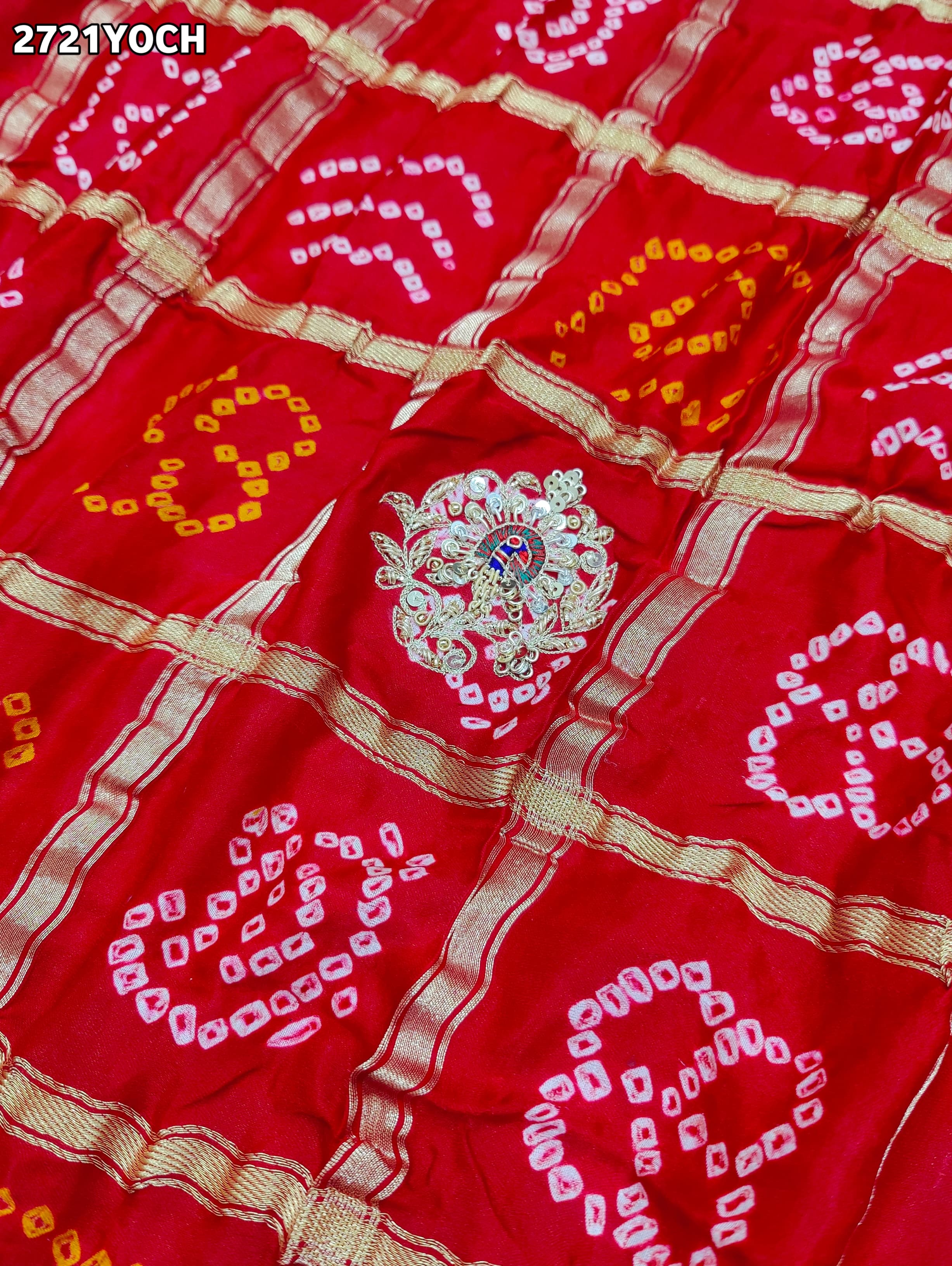 By New Gaji silk Bandhani Style With Zardoji Work Odhna