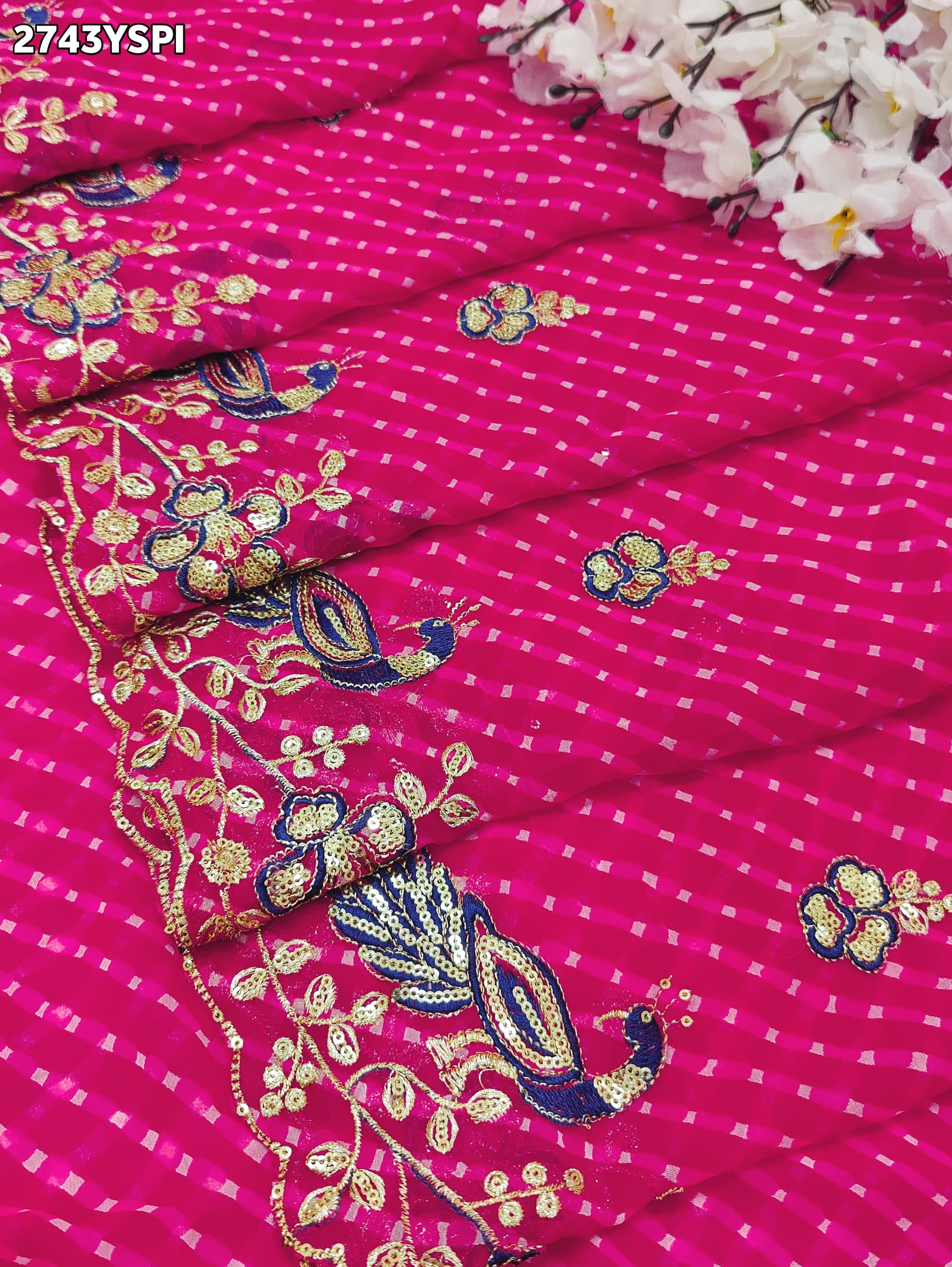 By Leheriya Style With Embroidery Tari Work Saree