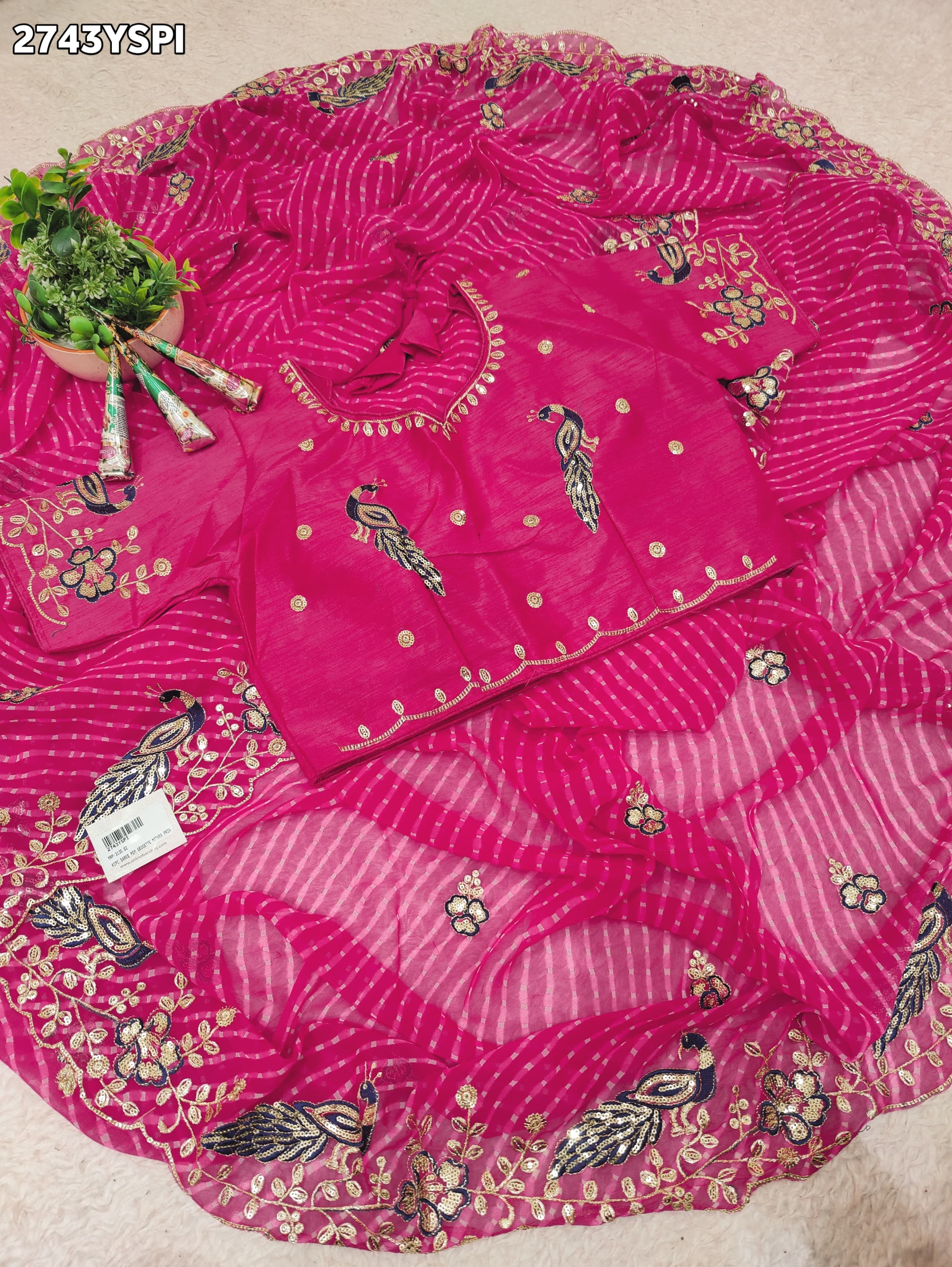 By Leheriya Style With Embroidery Tari Work Saree