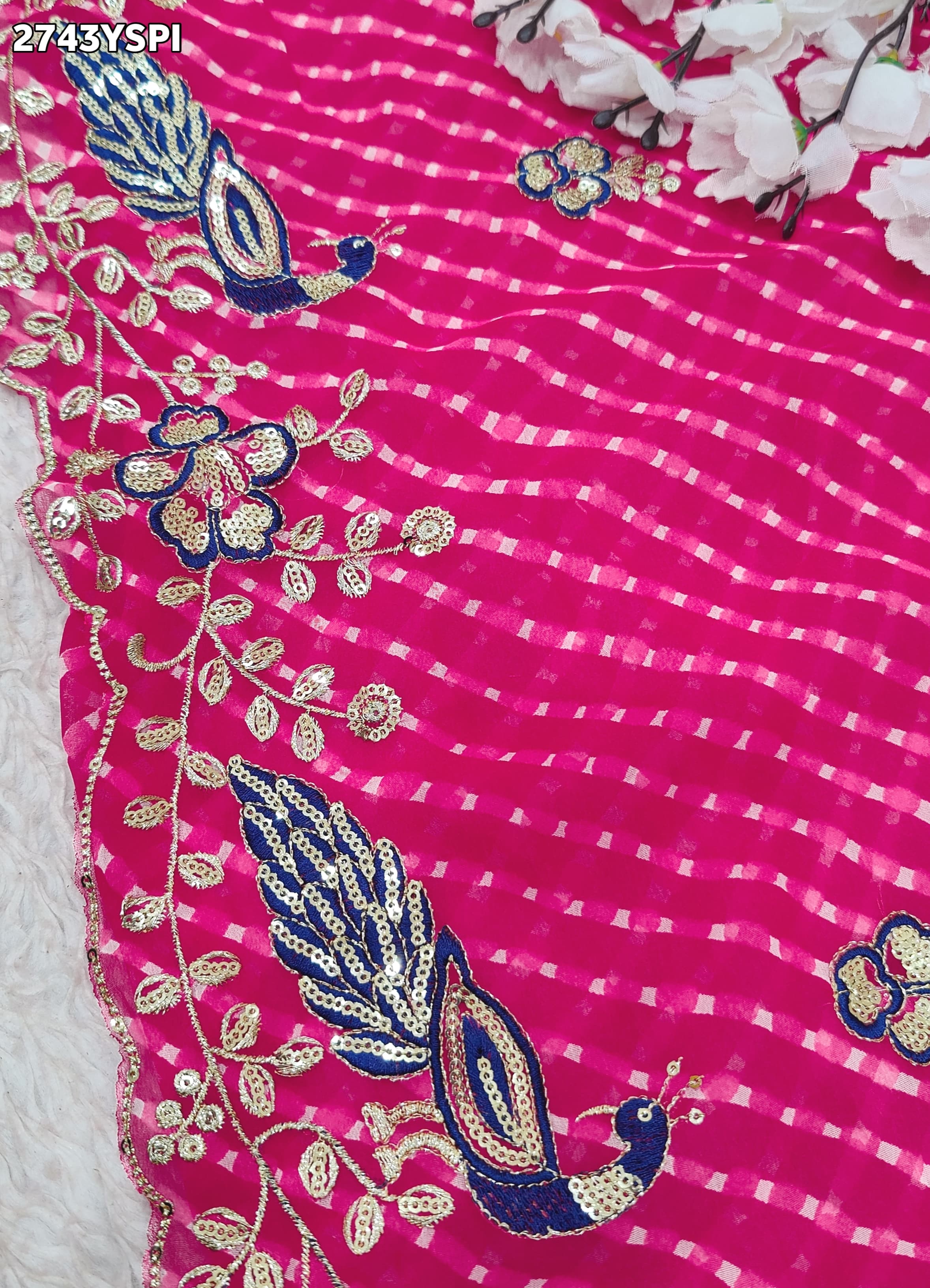 By Leheriya Style With Embroidery Tari Work Saree