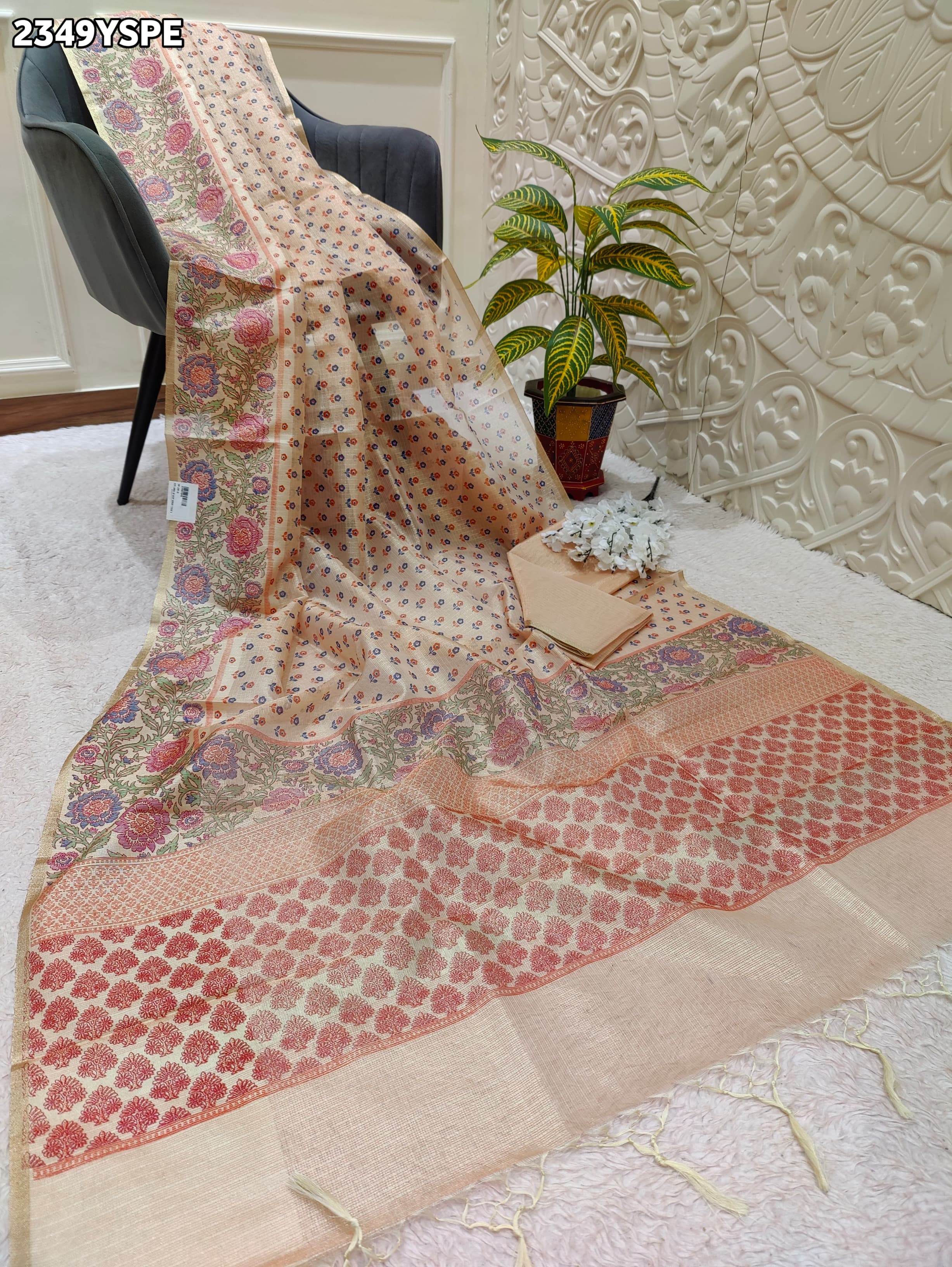 KcPc New BeautifulCotton silk Printed Style Casual Wear Saree KB
