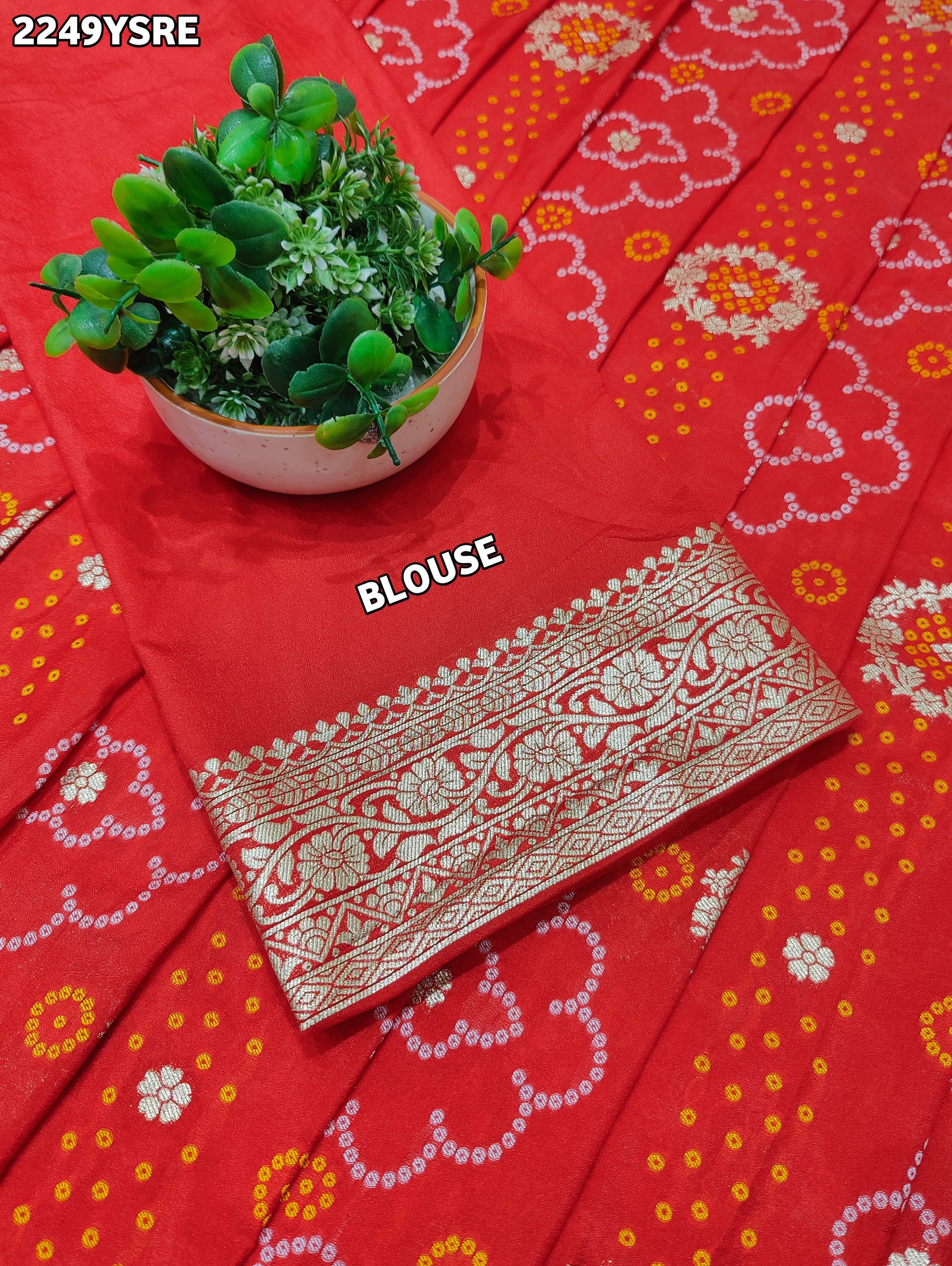 By Bandhani Style With Zari Border Work Saree