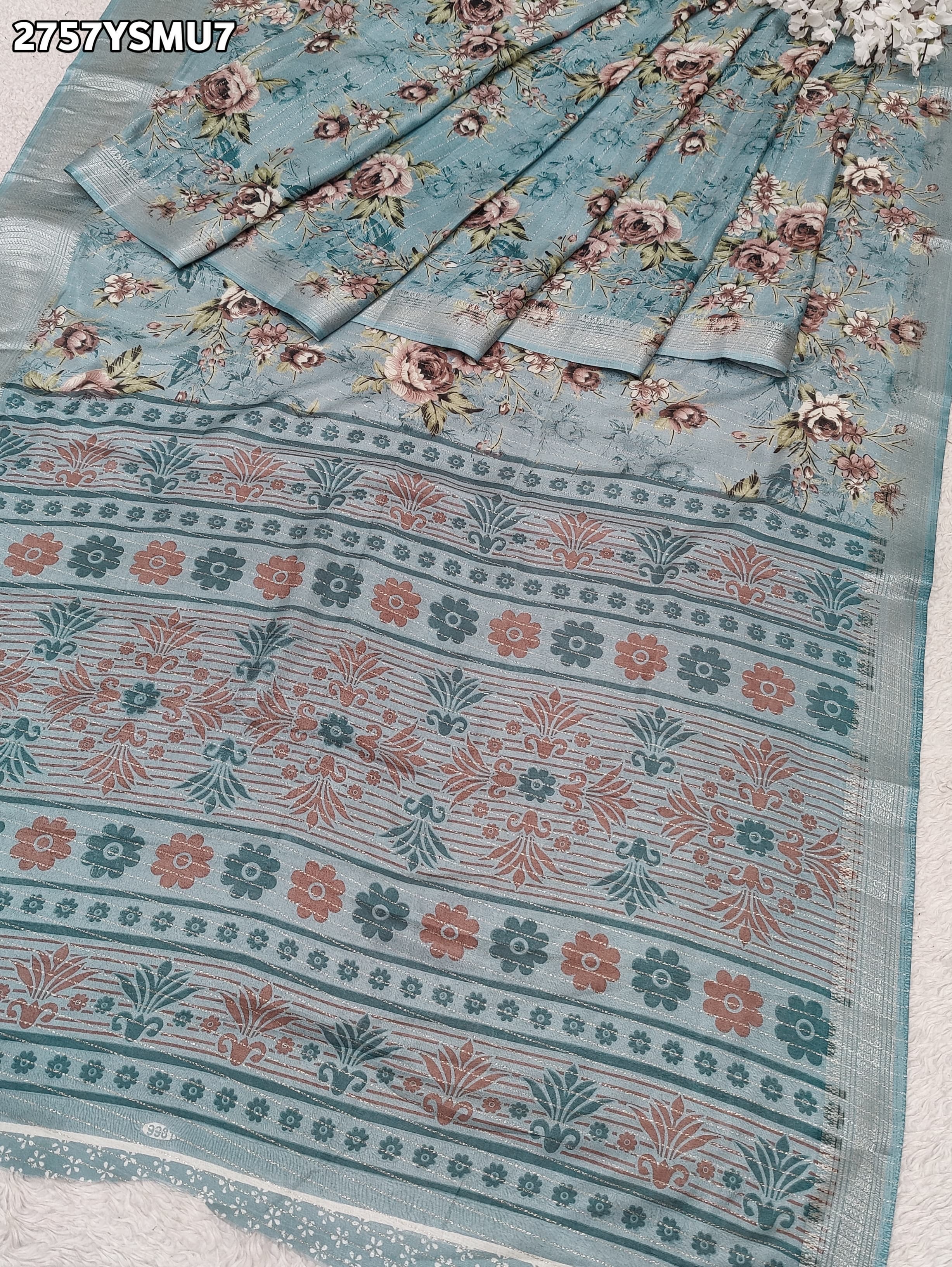 KcPc New Launch Cotton Silk Printed With Zari Border Work Saree STL