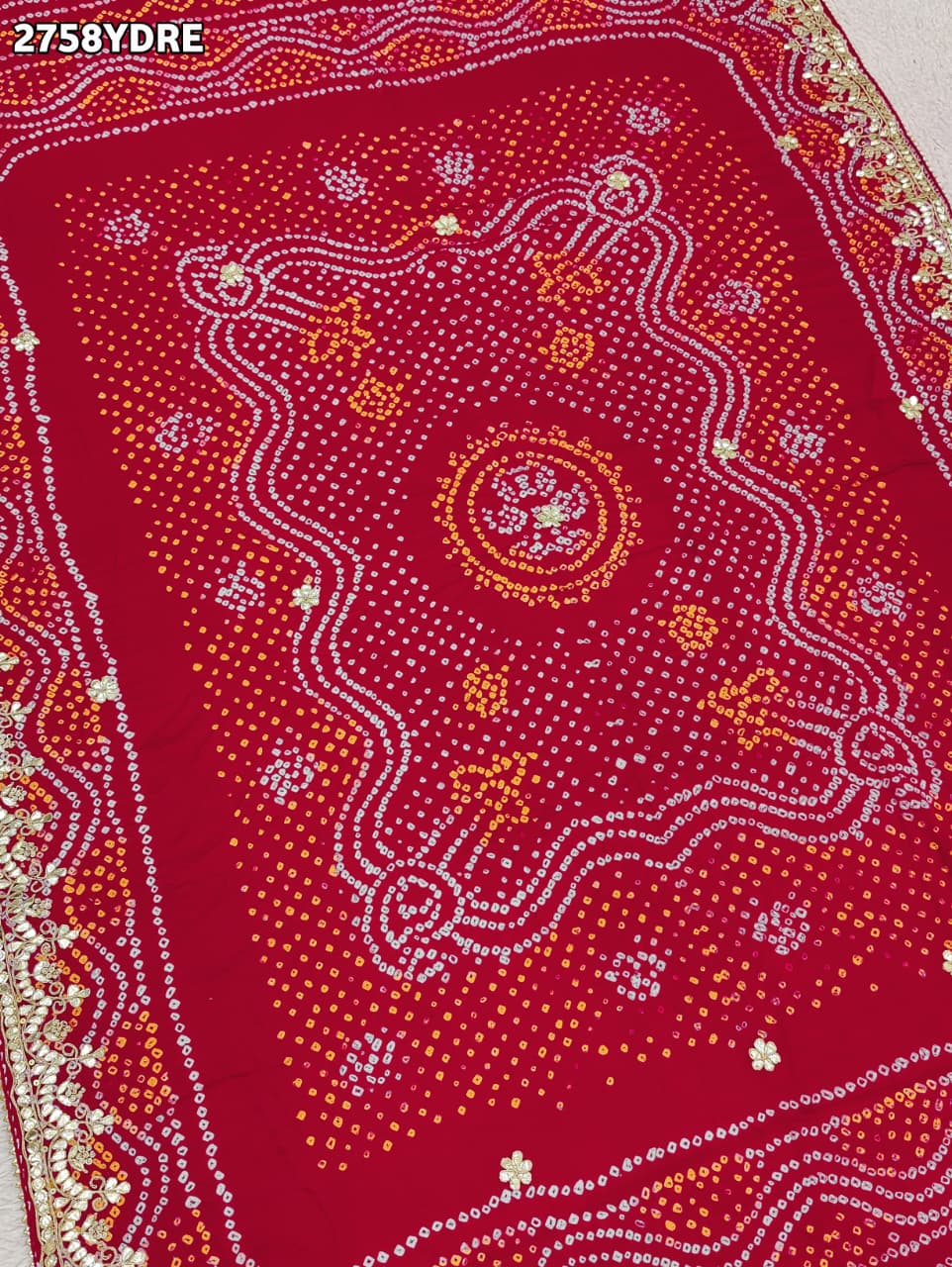 KcPc New Traditional Gaji Silk Bandhani Dupatta with Gota Patti Embellishment AMT