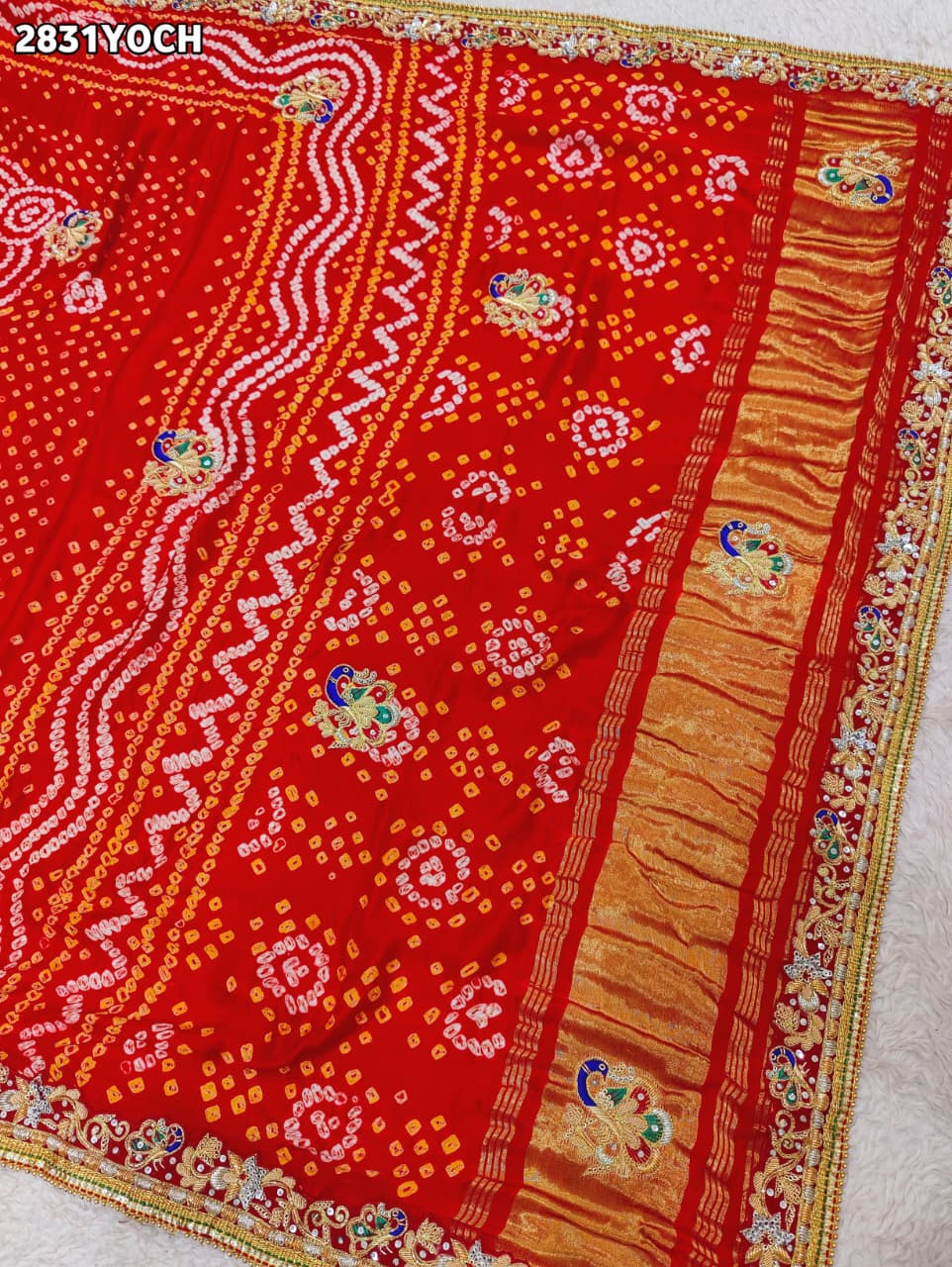 KcPc New Traditional Pila Chunri in Gaji Silk with Handcrafted Zardozi Embellishment MNL
