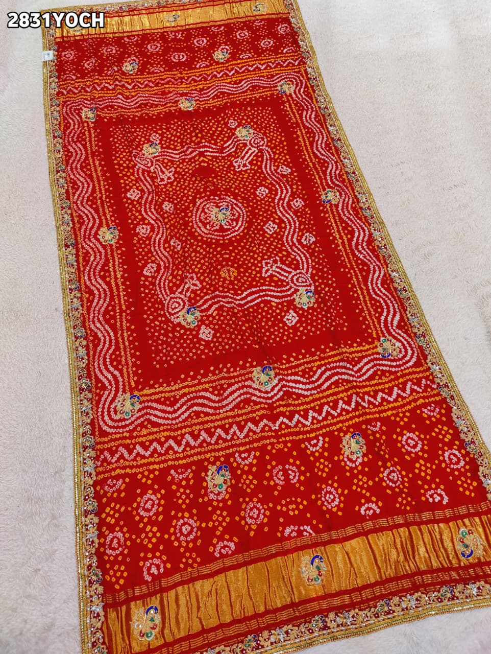 KcPc New Traditional Pila Chunri in Gaji Silk with Handcrafted Zardozi Embellishment MNL