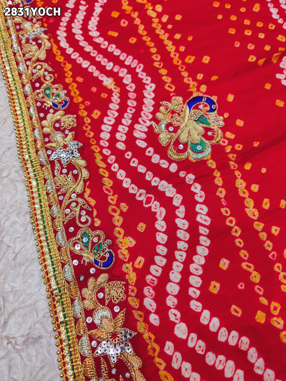 KcPc New Traditional Pila Chunri in Gaji Silk with Handcrafted Zardozi Embellishment MNL