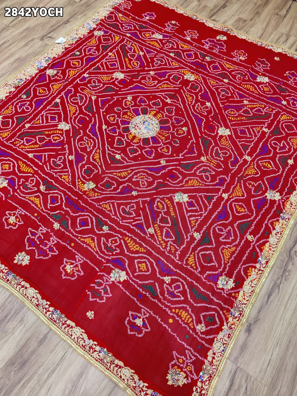 KcPc New Traditional Pila Chunri in Ojariya Fabric with Zardoji Embellishment MNL