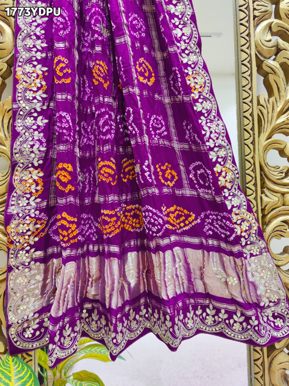 KcPc New Traditional Gaji Silk Bandhani Dupatta with Gota Patti Embellishment AMT