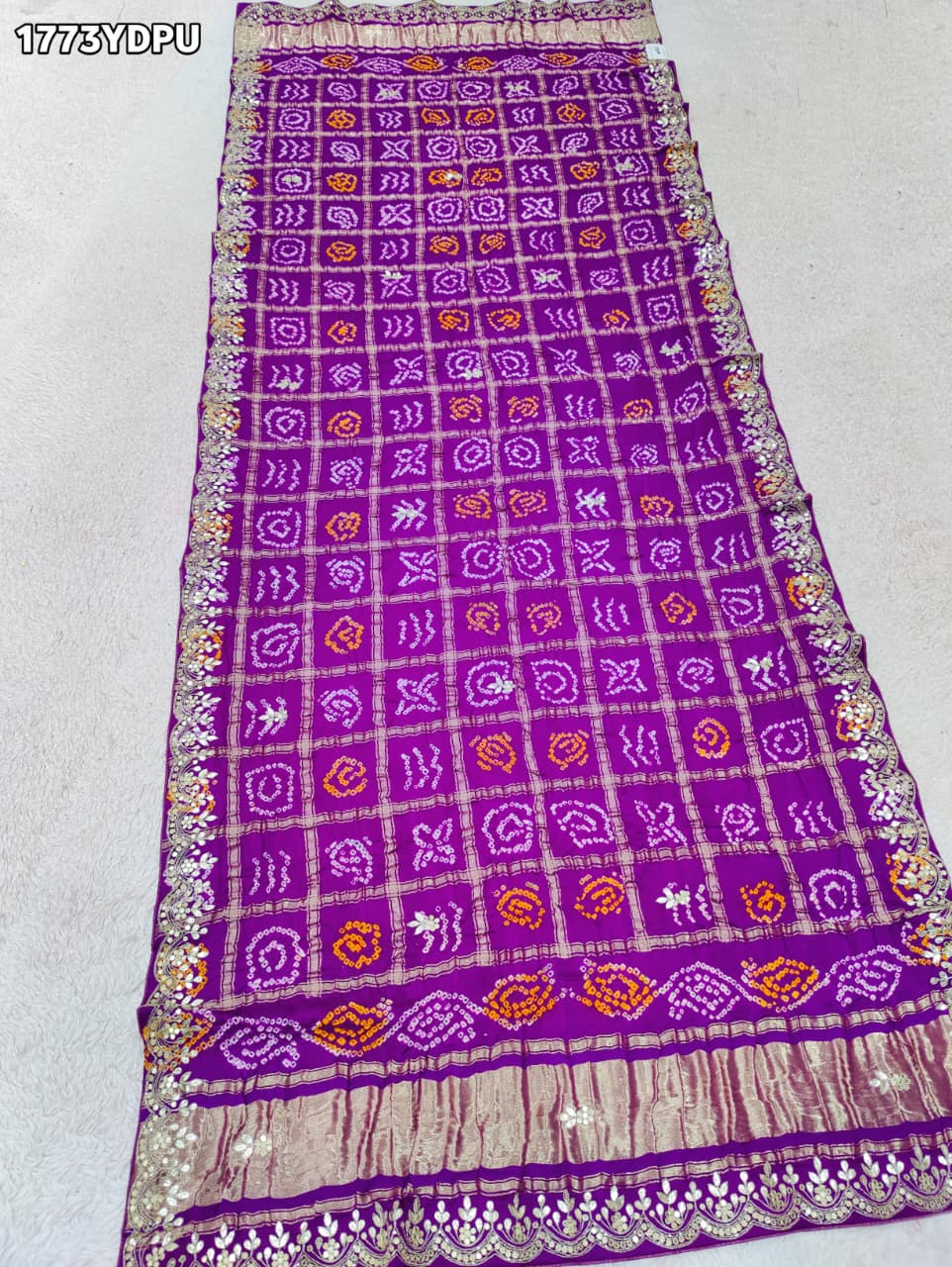 KcPc New Traditional Gaji Silk Bandhani Dupatta with Gota Patti Embellishment AMT
