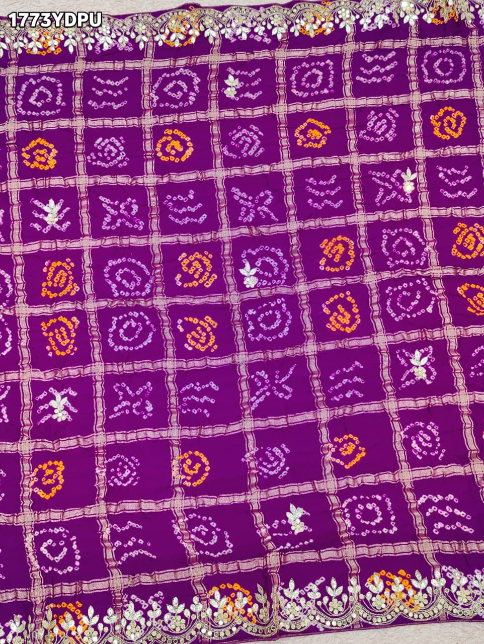 KcPc New Traditional Gaji Silk Bandhani Dupatta with Gota Patti Embellishment AMT