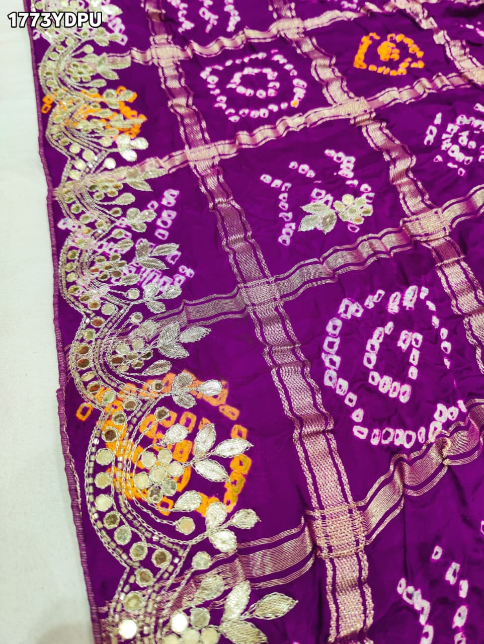 KcPc New Traditional Gaji Silk Bandhani Dupatta with Gota Patti Embellishment AMT