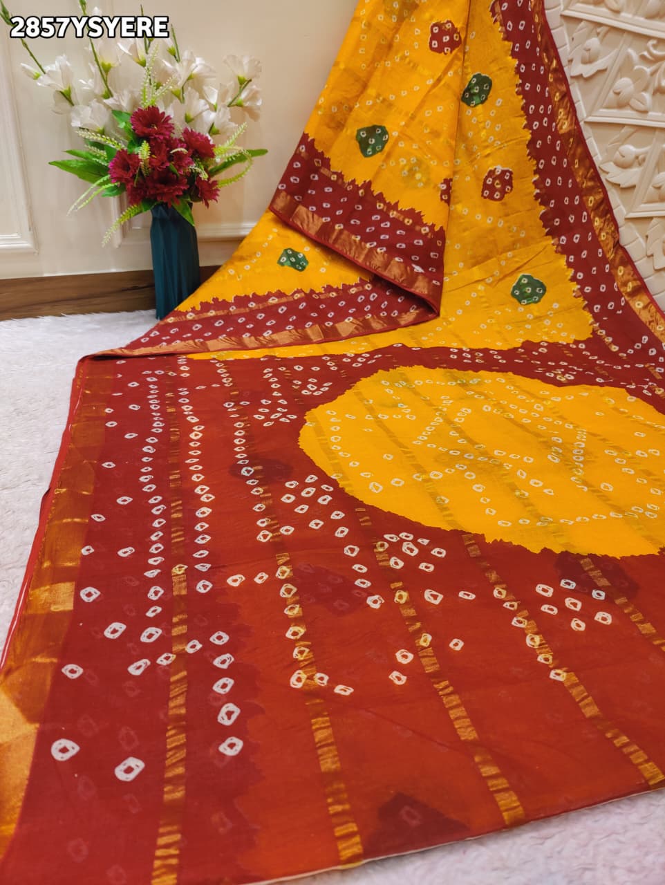 By Ghatchola Saree With Bikaneri bandhej Work