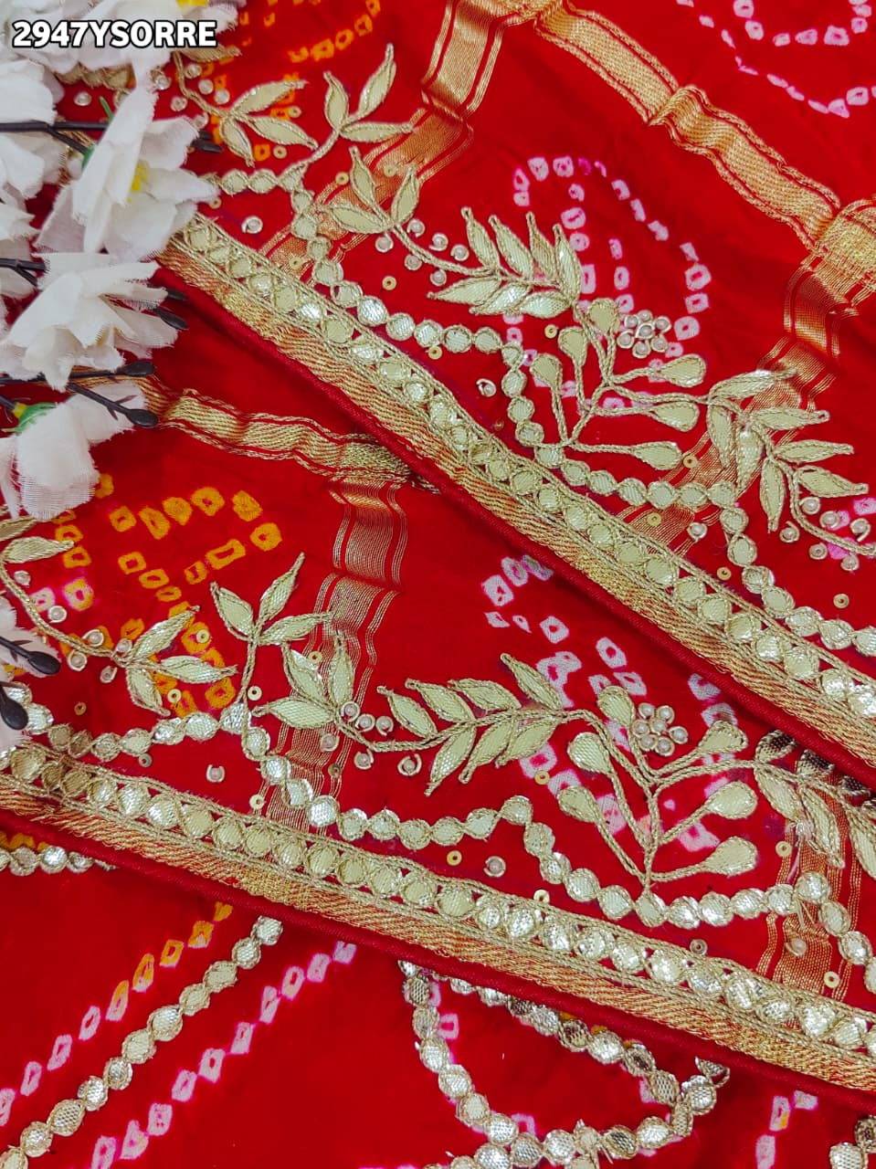 By Bandhani Saree With Gota Patti Work