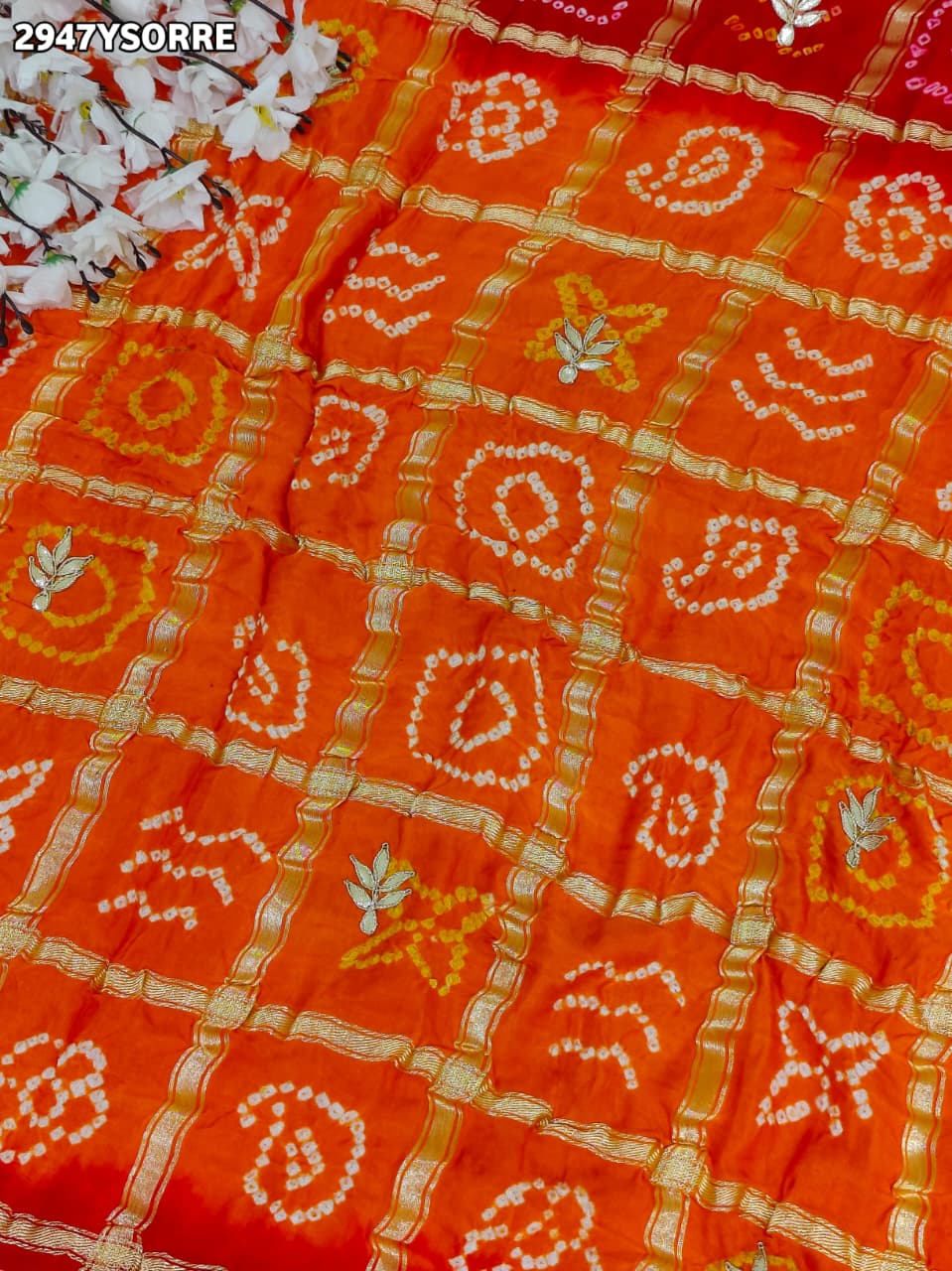 By Bandhani Saree With Gota Patti Work