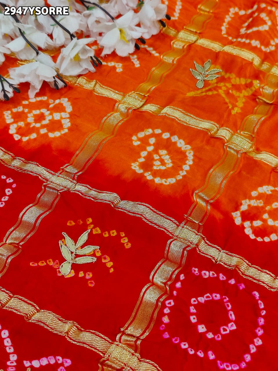 By Bandhani Saree With Gota Patti Work