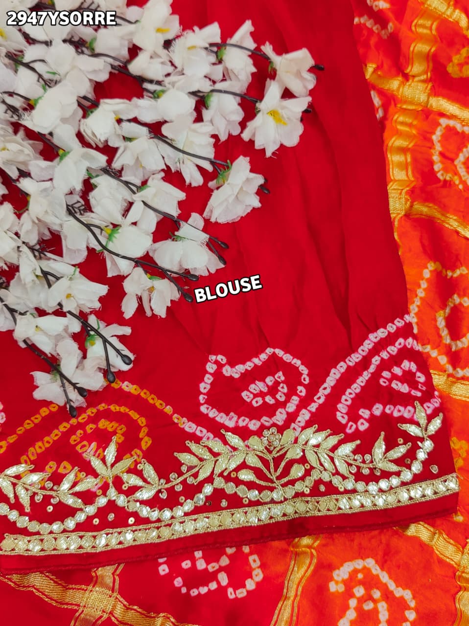 By Bandhani Saree With Gota Patti Work
