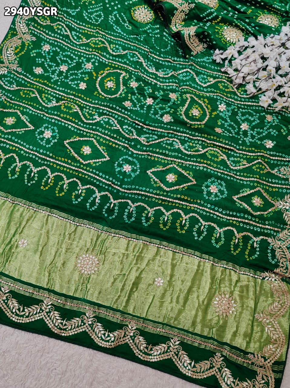 By Bandhani Saree With Traditional Wear