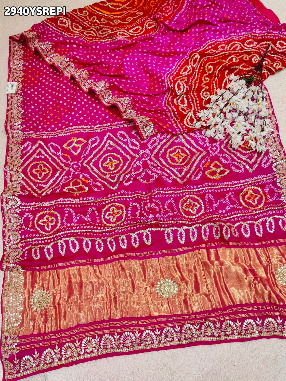 By Bandhani Saree With Traditional Wear