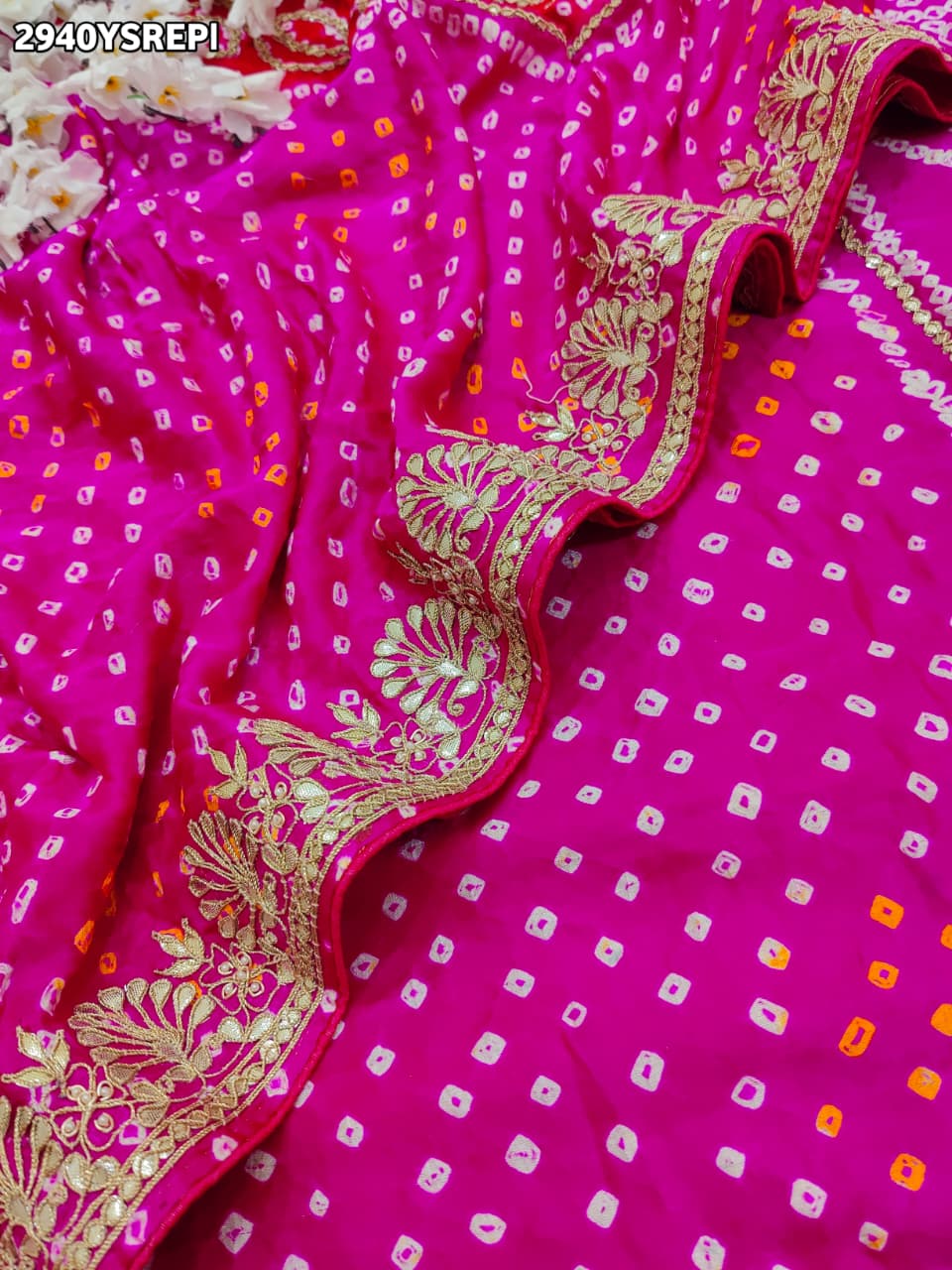 By Bandhani Saree With Traditional Wear