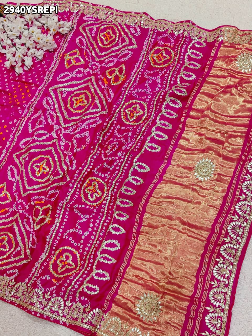By Bandhani Saree With Traditional Wear