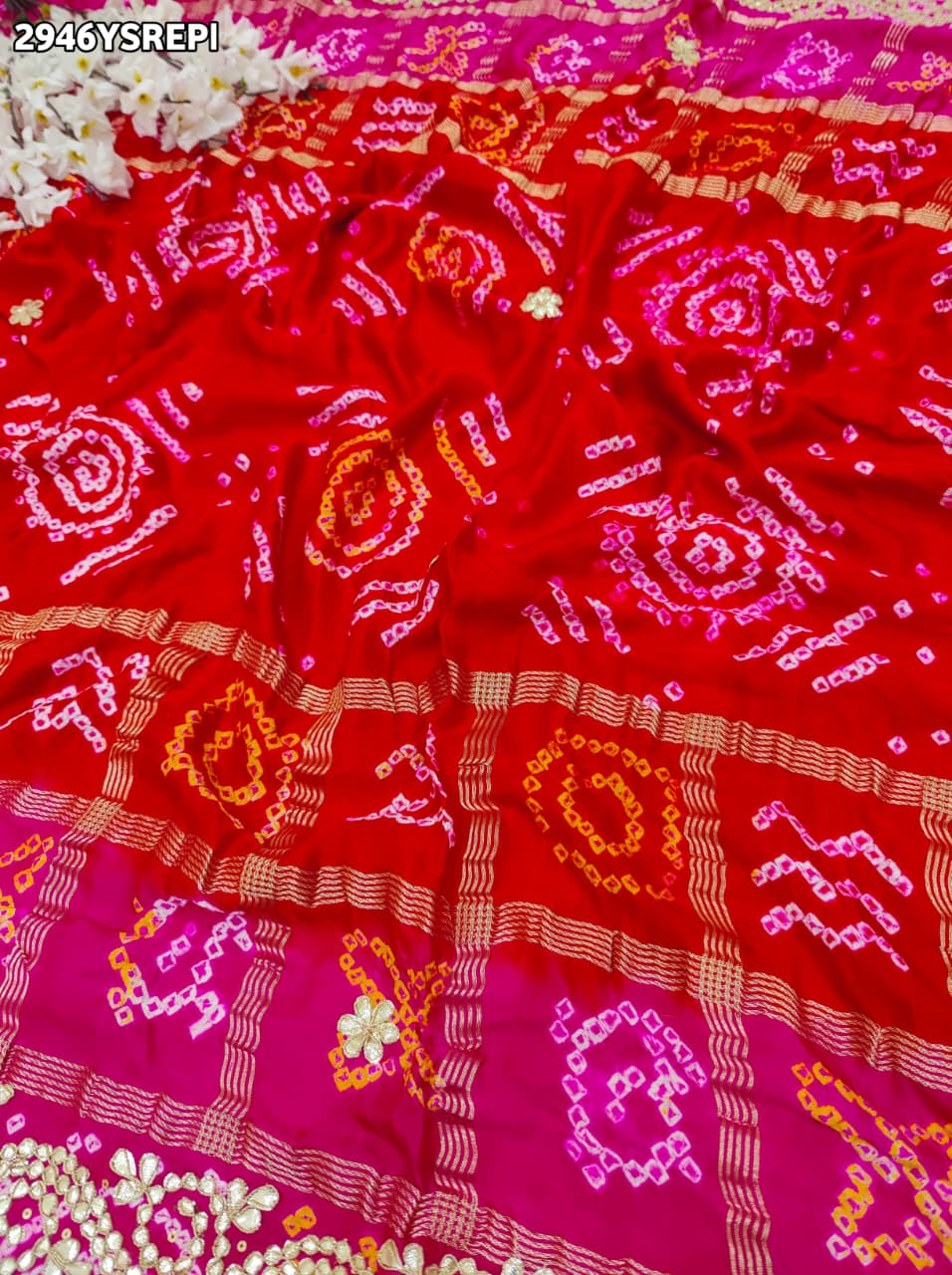 By Bandhani Saree With Traditional Wear