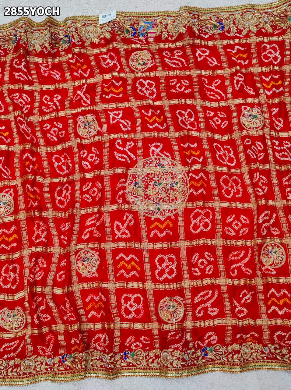 By New Traditional Gaji Silk Bandhani Pila Chunri with Zardozi Work
