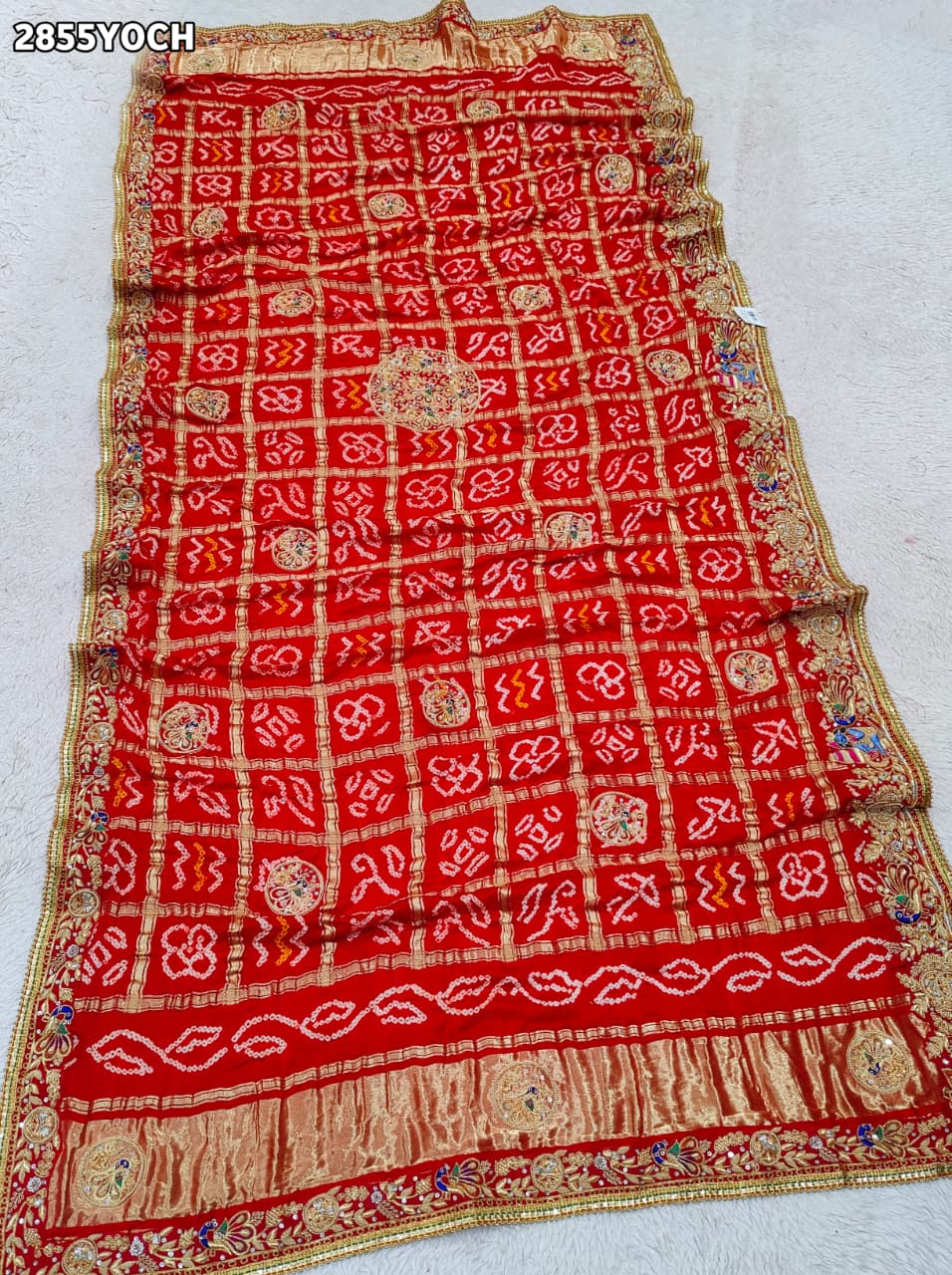 By New Traditional Gaji Silk Bandhani Pila Chunri with Zardozi Work