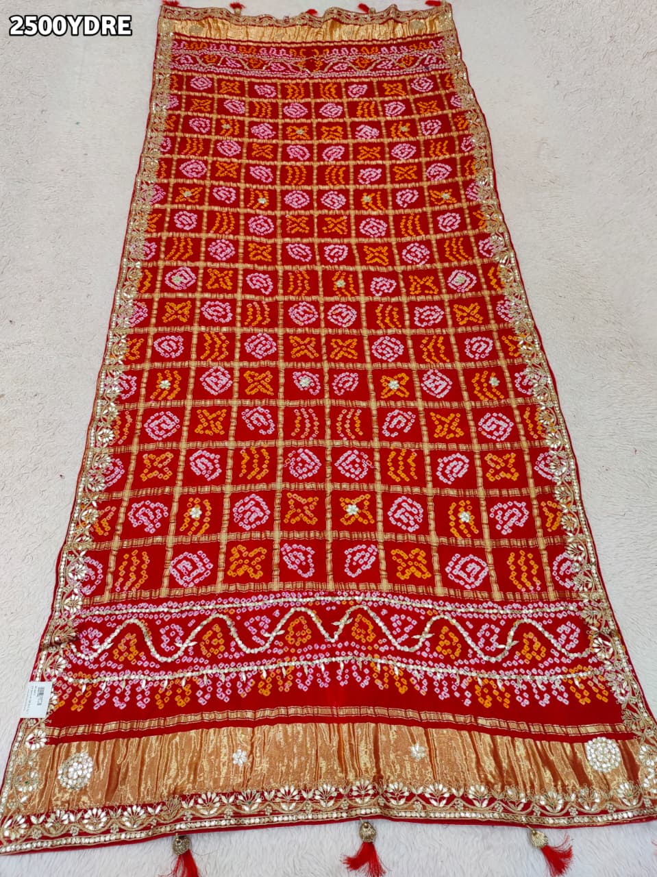 KcPc New Gaji Silk Dupatta Bandhani Style with Beautiful Gota Patti Work AMT