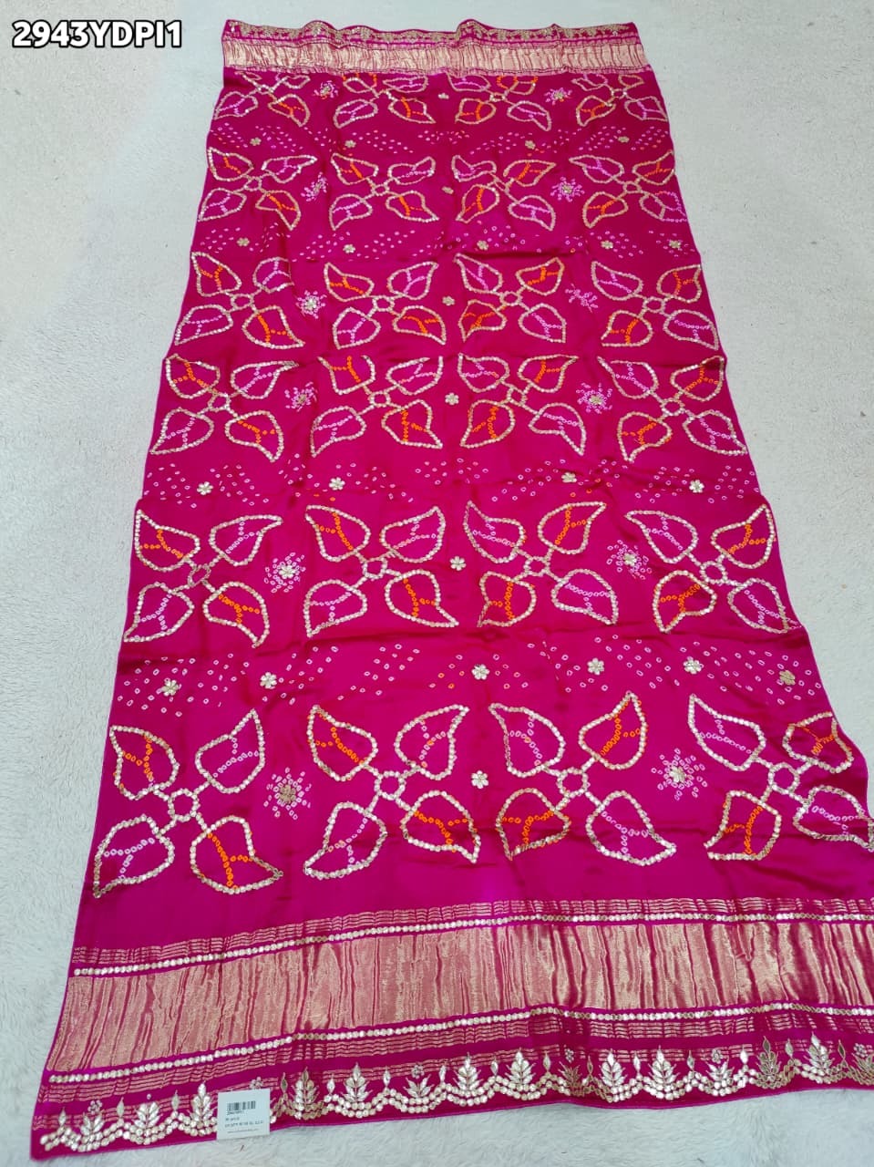 KcPc New Premium Bandhani Dupatta in Gaji Silk Handcrafted Gota Patti Random LatkanAmt