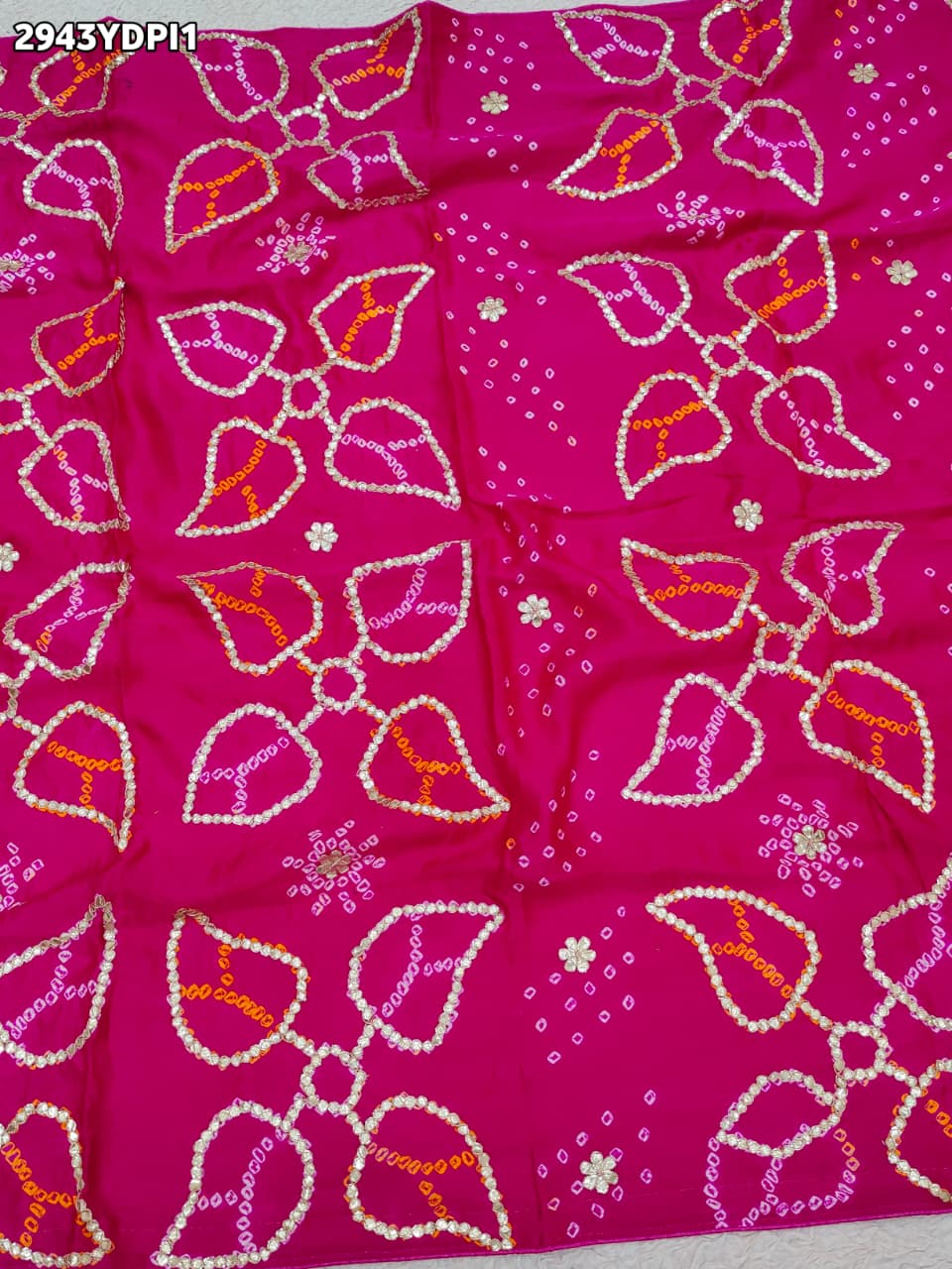 KcPc New Premium Bandhani Dupatta in Gaji Silk Handcrafted Gota Patti Random LatkanAmt