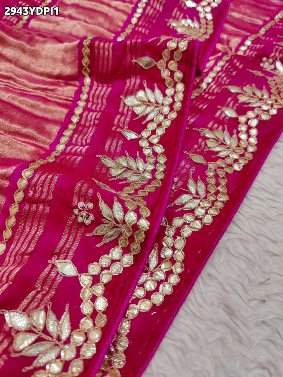 KcPc New Premium Bandhani Dupatta in Gaji Silk Handcrafted Gota Patti Random LatkanAmt
