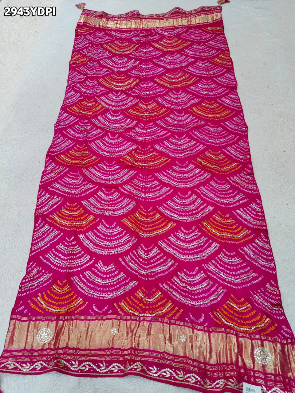 KcPc New Traditional Gaji Silk Bandhani Dupatta with Gota Patti Work For Bridal LooksPRF