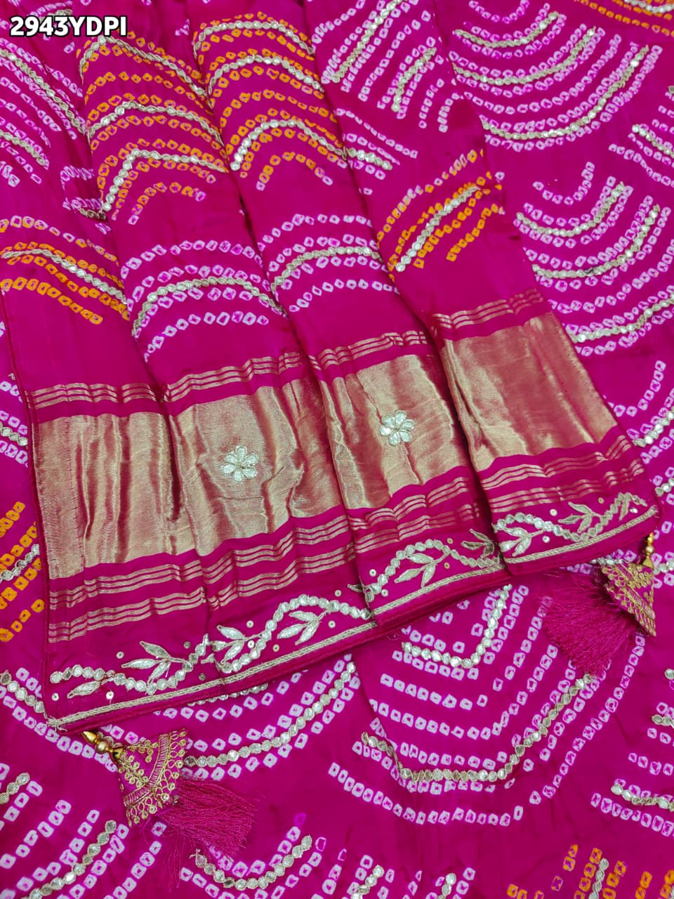 KcPc New Traditional Gaji Silk Bandhani Dupatta with Gota Patti Work For Bridal LooksPRF