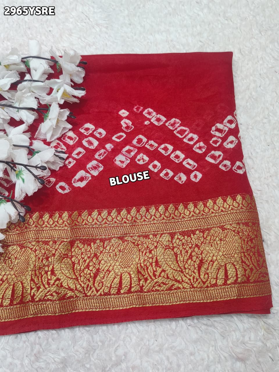 By Bandhani Saree With Zari Weaving Border