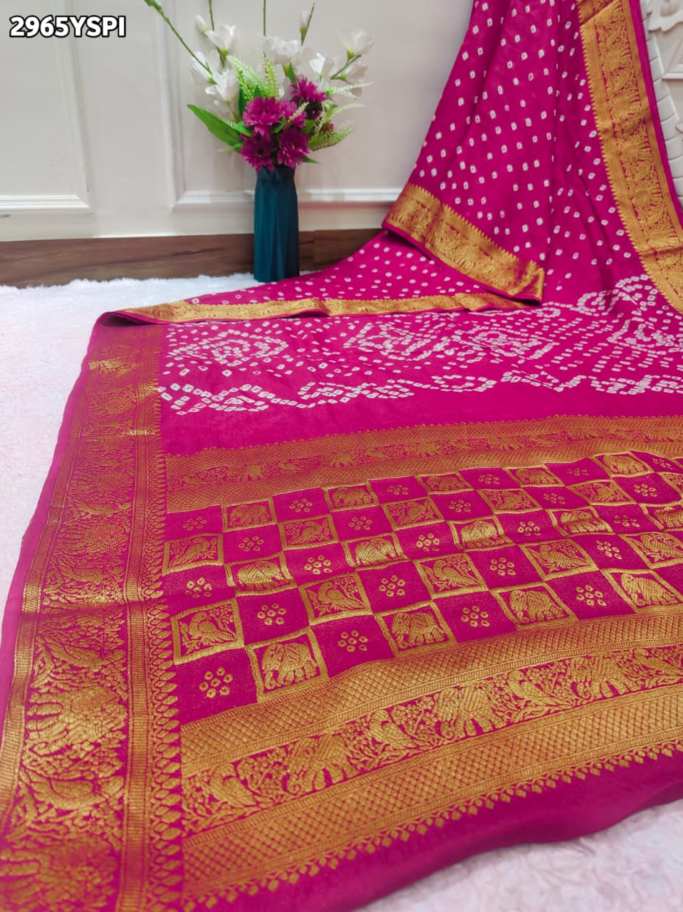 By Bandhani Saree With Zari Weaving Border