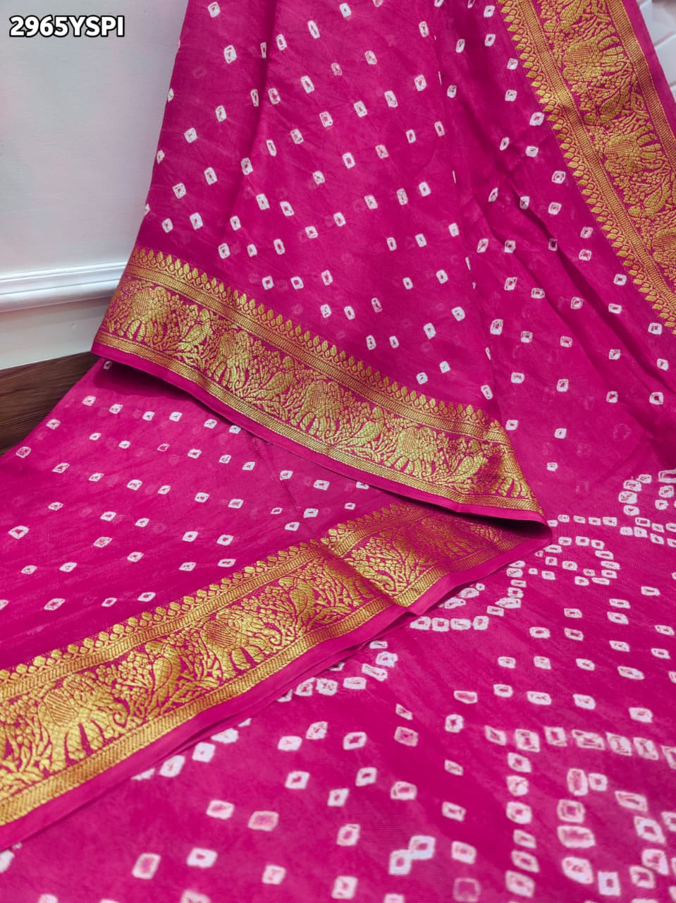 By Bandhani Saree With Zari Weaving Border