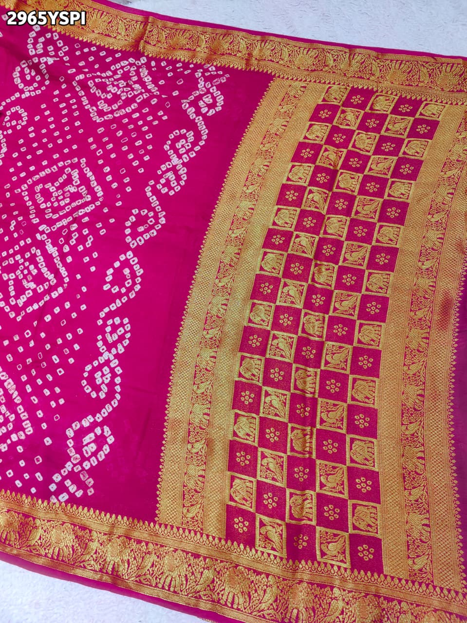 By Bandhani Saree With Zari Weaving Border