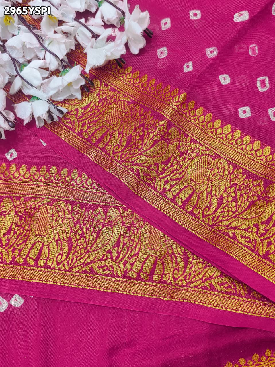 By Bandhani Saree With Zari Weaving Border