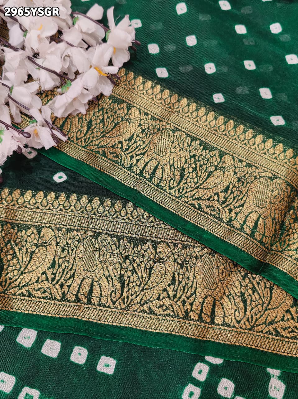 By Bandhani Saree With Zari Weaving Border