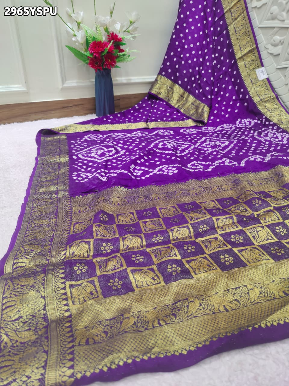 By Bandhani Saree With Zari Weaving Border