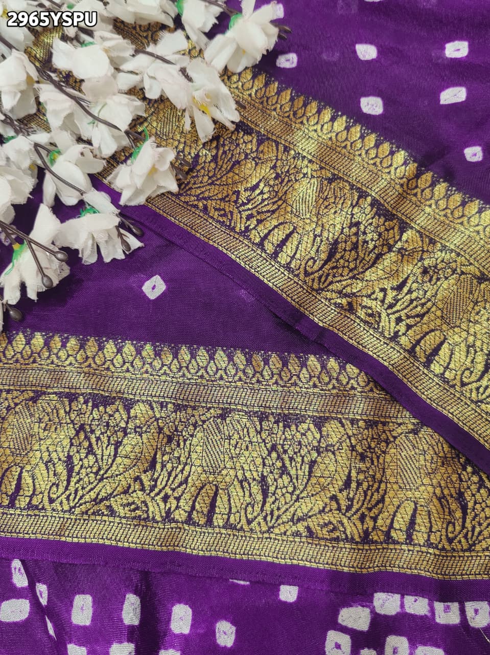 By Bandhani Saree With Zari Weaving Border