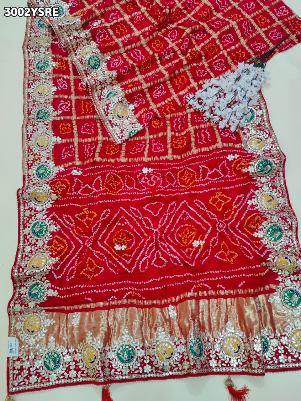 By Bandhani Saree With Traditional Gotapatti Work