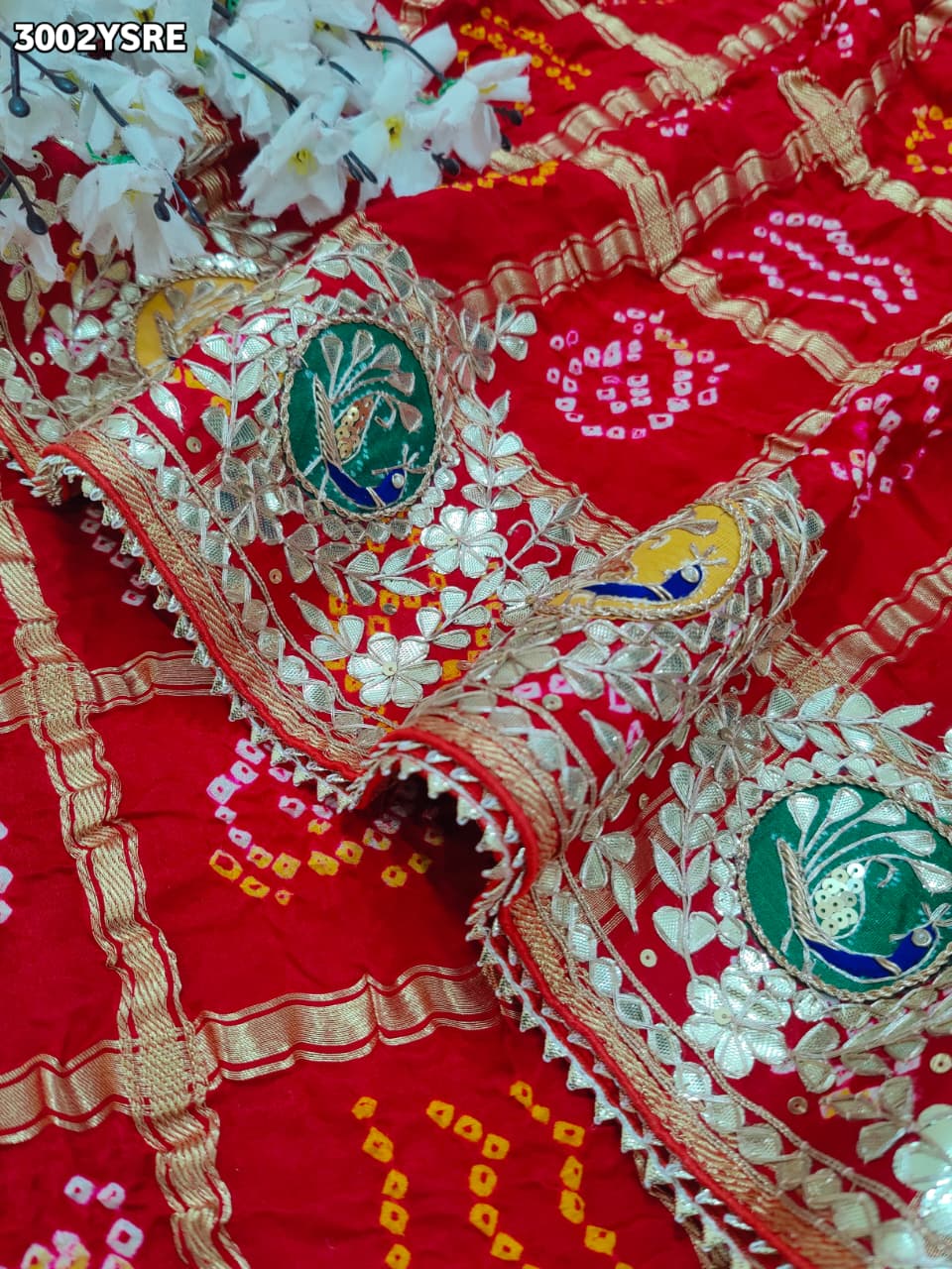 By Bandhani Saree With Traditional Gotapatti Work
