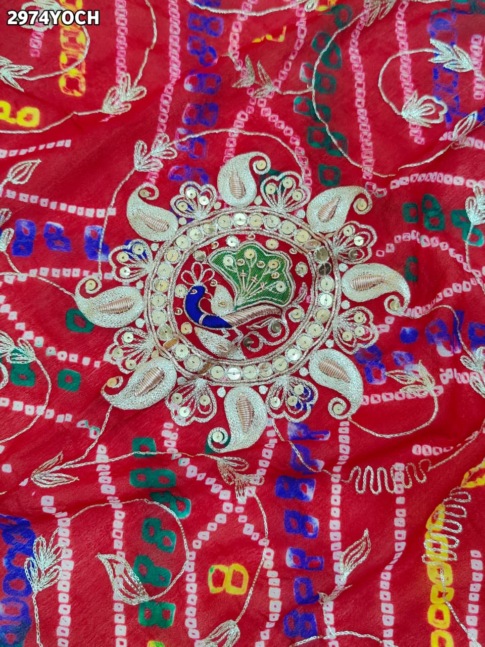 By New Ojariya Bandhej Pila Chunri with Zardozi Work Traditional Wear