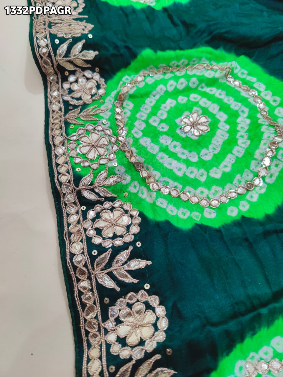 KcPc New Gaji silk Handmade Laddu Bandhej Beautiful Gota patti Work Dupatta AMT