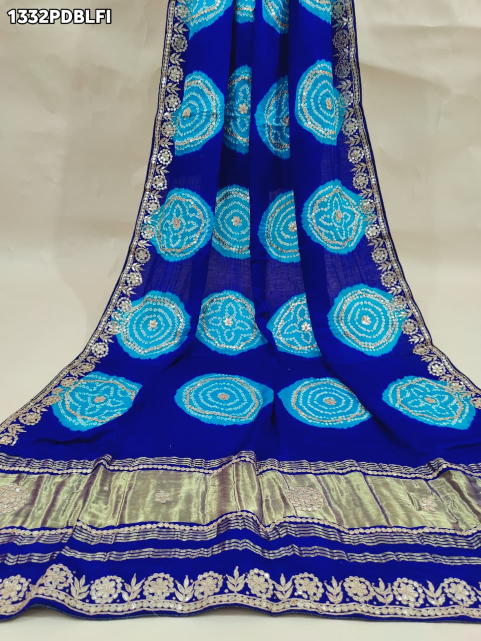 KcPc Pure Gaji silk Handmade Laddu Bandhej Gota patti work DupattaAMT