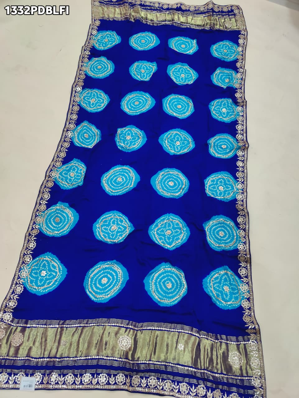 KcPc Pure Gaji silk Handmade Laddu Bandhej Gota patti work DupattaAMT