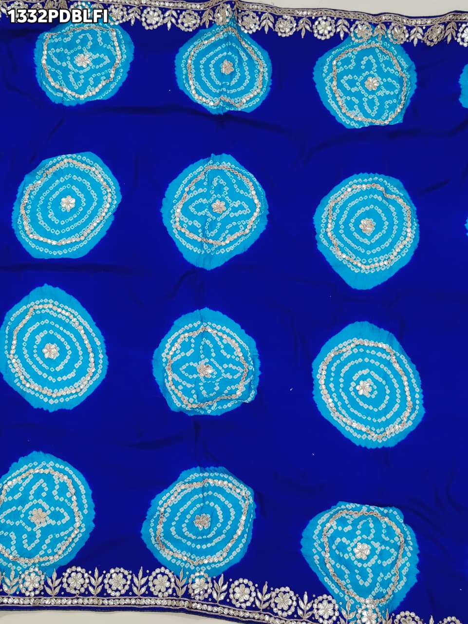 KcPc Pure Gaji silk Handmade Laddu Bandhej Gota patti work DupattaAMT
